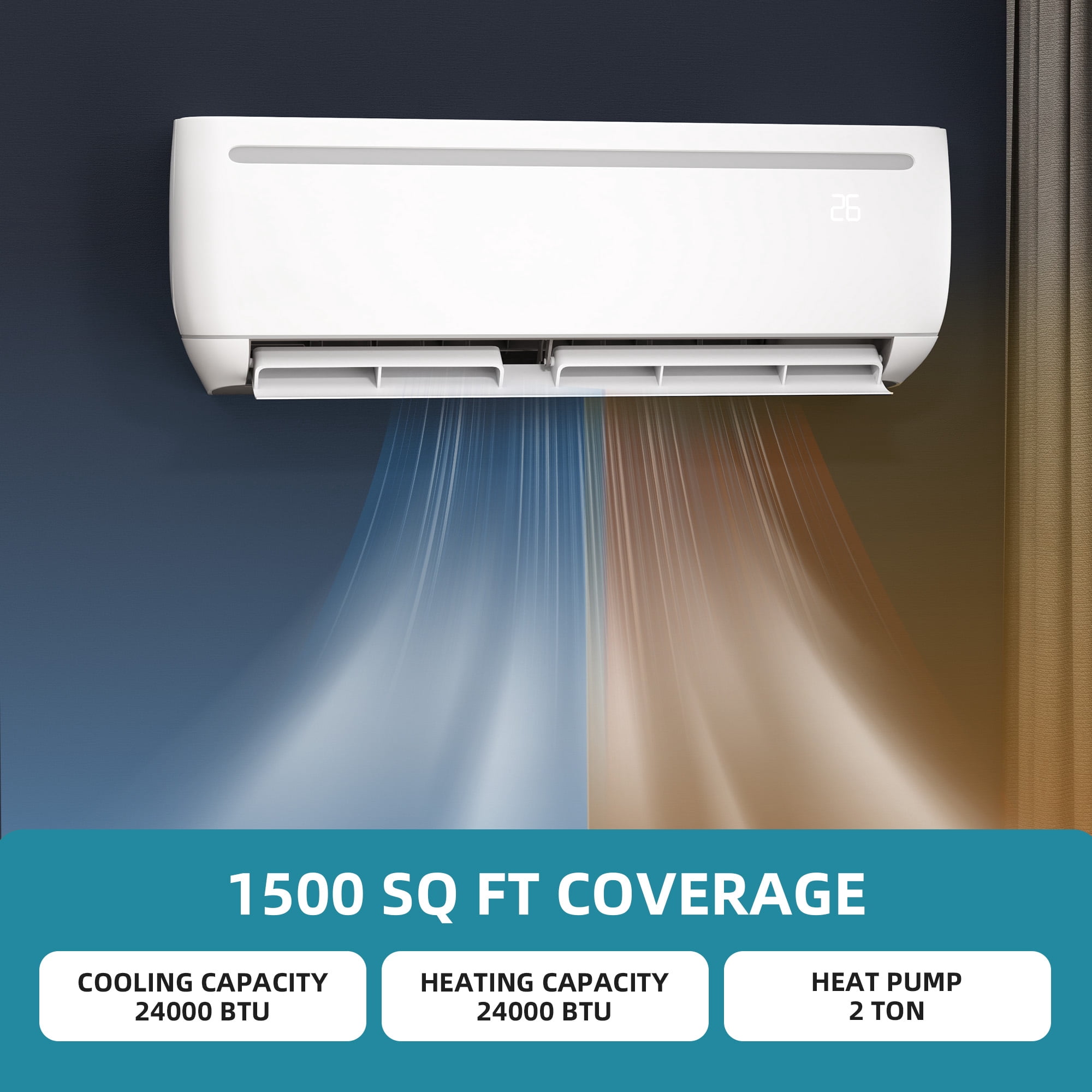 Uforic 24000 BTU Mini Split AC Heat Pump, WiFi, Alexa Compatible, 18.5 SEER2, Cools 1500 sq.ft, 230V