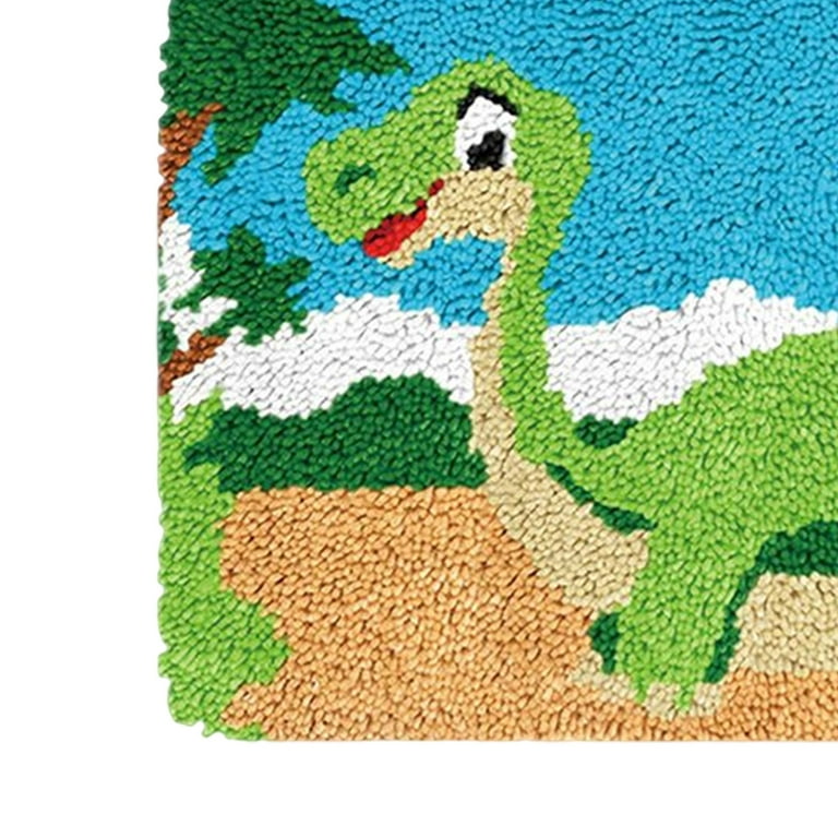 Dinosaur Latch Hook Rug Kits, Embroidery Decoration Door Mat Needlework DIY Rug Making Kits, Rug Hooking Kits for Adults Kids, Size: 60cmx40cm, Green