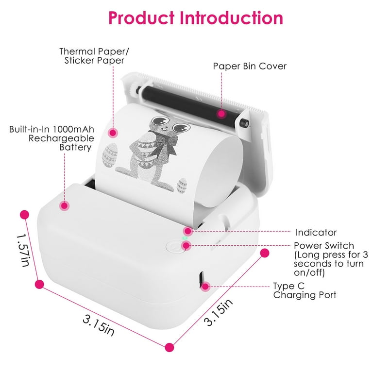 iMounTEK Wireless Thermal Printer Portable Mini Sticker Maker Machine  Rechargeable Inkless Photo Printer for Printing Label Journal Study Notes  Memo
