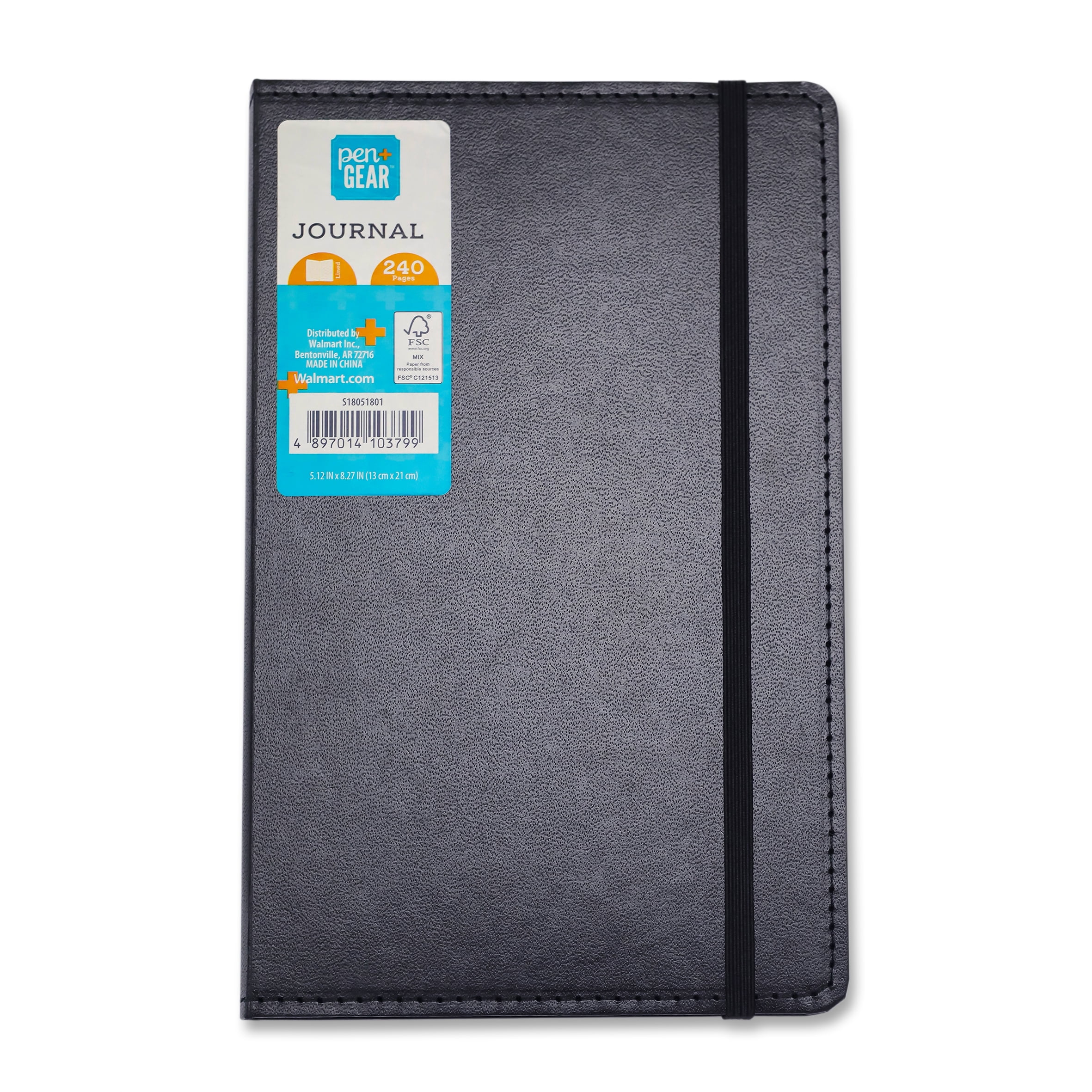 Pen + Gear Leatherette Journal, Medium, 240 Pages, Black