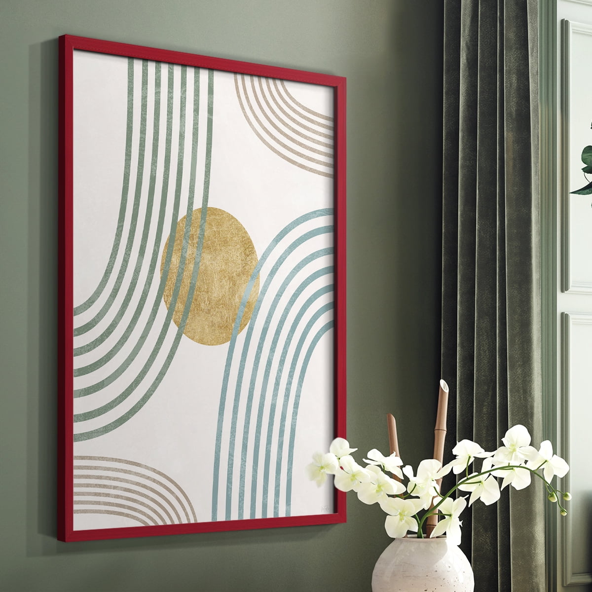 Modern Flow in Red Solid Wood 8 x 10 Framed Print