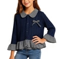 thumbnail image 7 of Tween Girls Knit Sweater Tops Long Sleeve Plaid Ruffle Hem Blouses Button Down Dressy Shirts with Bow Collar Fall Winter Casual Cute School Sweaters Outfits, Size 11-12, 7 of 7