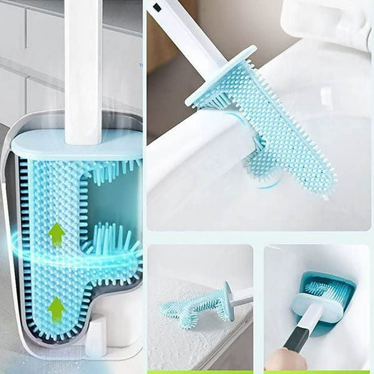 2Pcs Toilet Brush, Slim Compact Bathroom Toilet Scrubber No Dead Corners  Silicone Toilet Brush, Curved Design Angled Toilet Cleaner Brush Scrubber  for