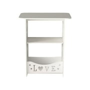 SHEIGUANNI White PVC 2-Layers Board Side Table Bedroom Nightstands - 15.7 x 14.2 x 9.5 Inch Lightweight and Portable Accent Coffee Table for Small Spaces Easy in Assembly