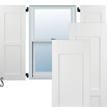 15"W x 37"H Americraft Two Equal Flat Panel Exterior Real Wood Shutters (Per Pair), White