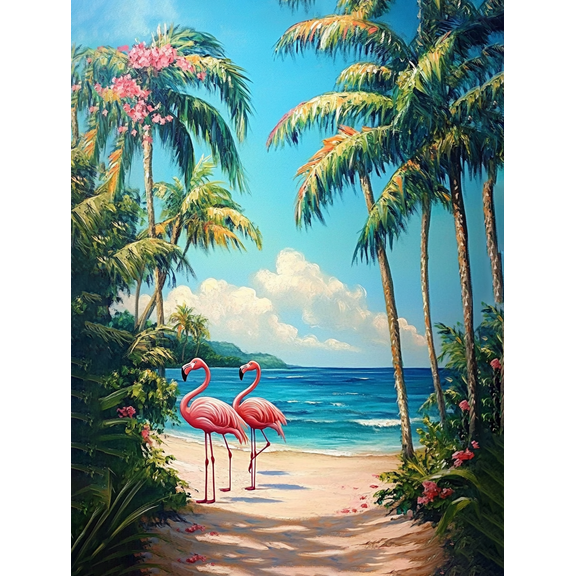 Tropical Flamingo Beach Canvas Wall Art, Perfect for Living Room, Bedroom, Bathroom, Office, and Hotel Decoration.