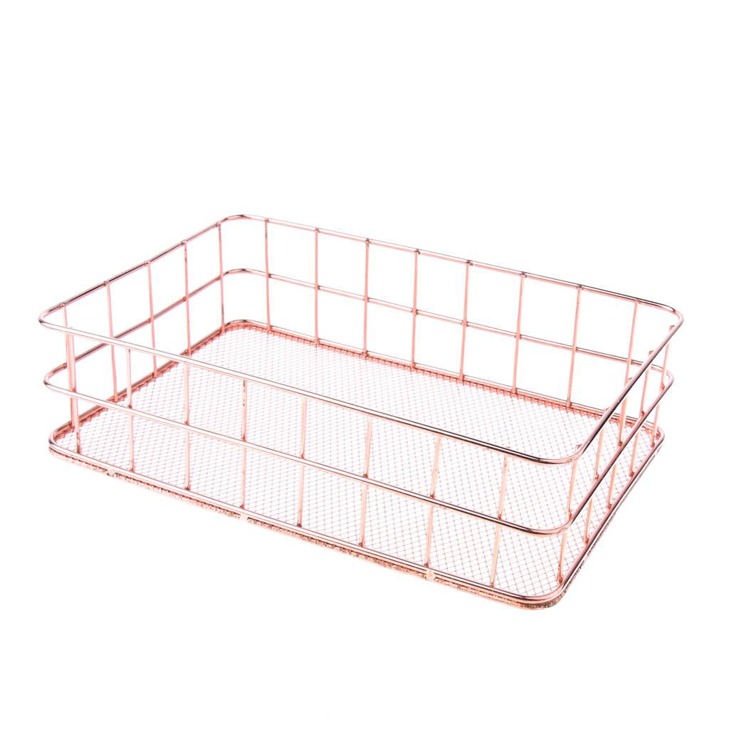Durable Rose Gold Wire Storage Basket Makeup Storage Box Organizer Plated 