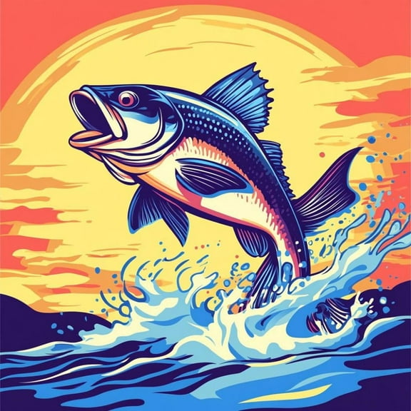 Fish Bass Out from Water DIY 5D Diamond Art Painting by Number Kits for Adults Paint with Full Drill Round Diamond Gems Painting Art Craft for Home Wall Decoration 13.8x13.8in(2)