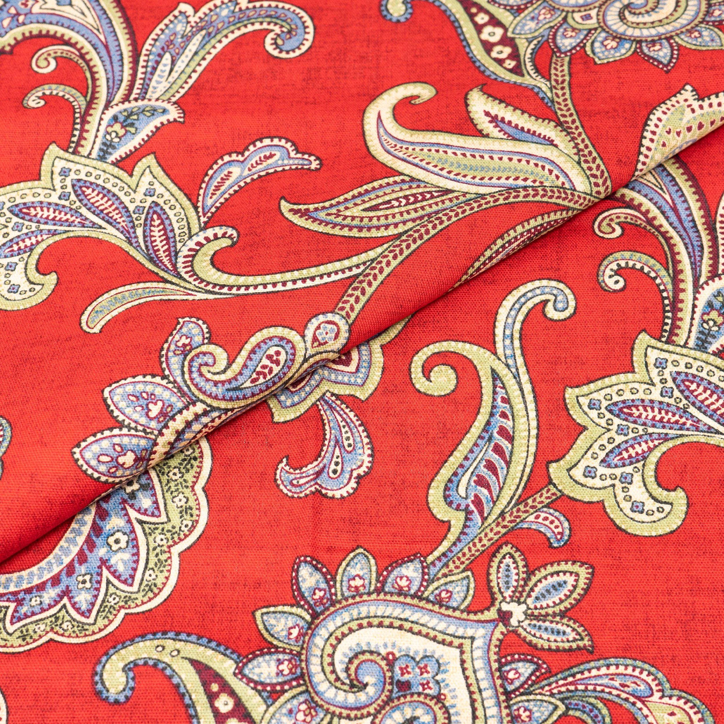 Waverly Inspirations 2 Yard Cut 100% Cotton Duck Print Fabric Paisley Red, 45" Wide for Quilting & Sewing