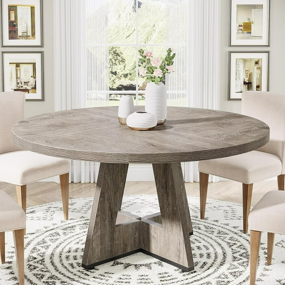 Round Dining Table Wood Kitchen Table for Living Room, 47 inches Dining Room Tables for 4 Person