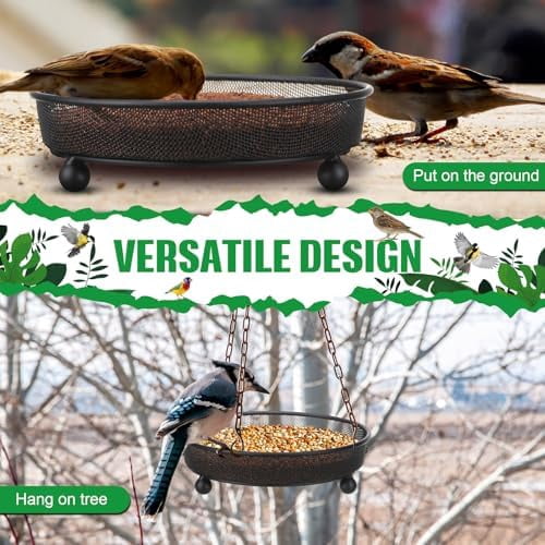 4 Pcs Ground Bird Feeder Tray 7 Inches Platform Bird Feeder for Outside Metal Squirrel Feeders Rust Resistant Mesh Seed Tray Garden Yard Decoration for Outdoor Wild Dove(Round)