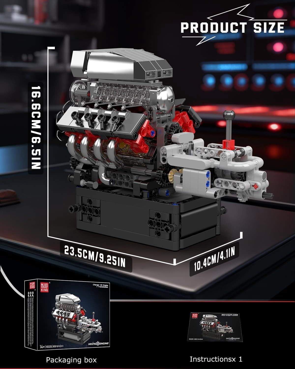 Engine Model kit That Runs- Build Your Own STEM V8 Model Engine with Transmission, 8-Cylinder Car Engine kit Building Engineering Toys for Adults Collections (855+PCS)
