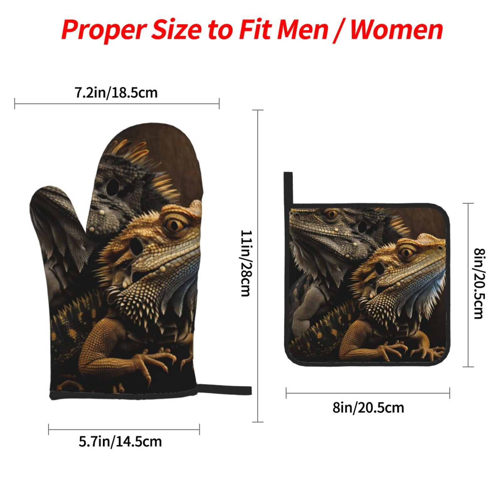 Cool Bearded Dragon Lizards 4Pcs Oven Mitts and Pot Holders Sets Oven Kitchen Gloves Hot Pads for Cooking BBQ Baking Grilling