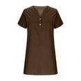 thumbnail image 4 of ZQUUVOU Women's Casual Dress Short Sleeve V-Neck Button Mini Dress Brown,XL, 4 of 5