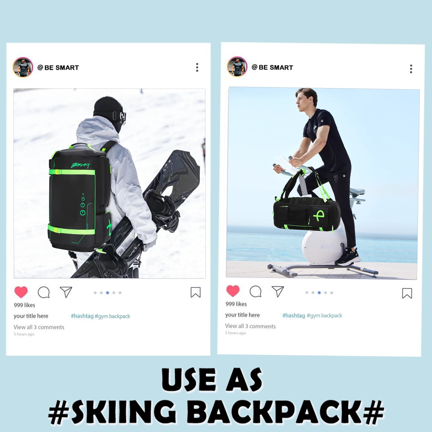 BE SMART 50L Extra Large Gym Backpack for Men, Big Gym Bag with Shoes Compartment, Waterproof Heavy Duty Duffel Bags, Men's Workout Backpacks for Outdoor Sport,Hiking,Camping (XL)