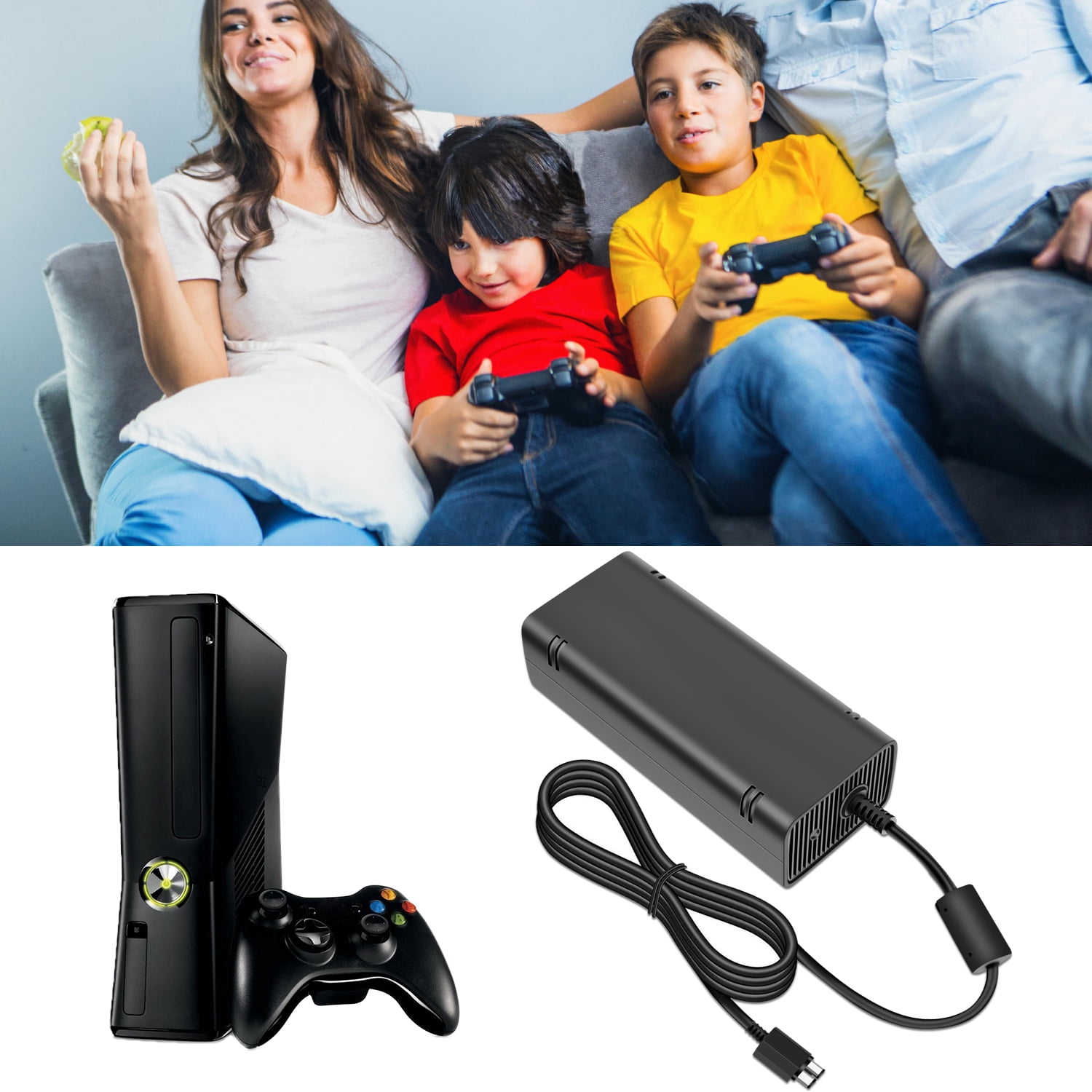 AC Adapter for Xbox 360 Slim, Power Supply with Cord Replacement Charger Power Brick for Xbox 360 Slim Auto Voltage Low Noise Version