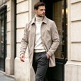thumbnail image 5 of WIZUTIZ Men's Suede Mid Length Trench Coat Full Zip Stand Collar Jacket with Pockets Fall Winter Fashion Outerwear, 5 of 8