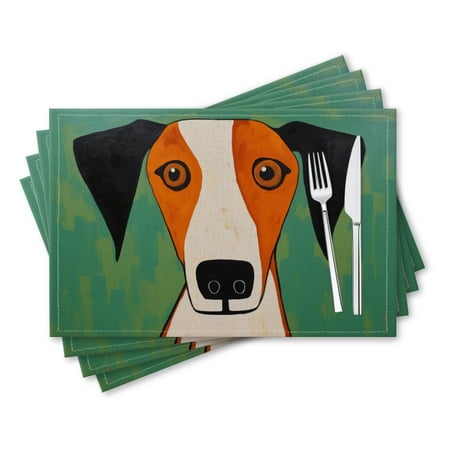 

BaHomeck placemats Set of 4 rectangle Linen Cotton Placemats for Dining Table Washable Heat Resistant 18*12inch Orange And White Jack Russell Terrier With Black Ears