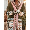 thumbnail image 2 of Cardigan for Women Long Sleeve Contrasting Color Print Open Front Knit Oversized Cardigan Brown L, 2 of 5