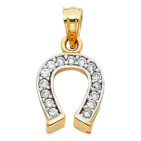 Lucky Horseshoe Wish Stone - Jewels By Lux 14K Yellow Gold Cubic Zirconia CZ Lucky Yellow Gold Horseshoe Pendant 12mm X 10mm