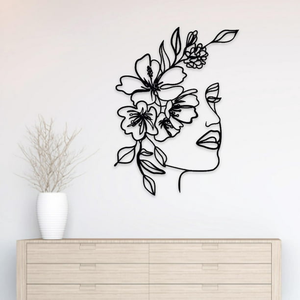 Metal Wall Art Female Face Silhouette Abstract Modern Minimalist for 