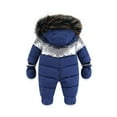 thumbnail image 4 of ZHOGXU Big Girls Boys Hooded Jumpsuit Long Sleeve Color Block Zipper Plush Warm Thickened Comfortable Romper Snowsuit For Autumn Winter Daily Wear Navy 4-6 Months, 4 of 8