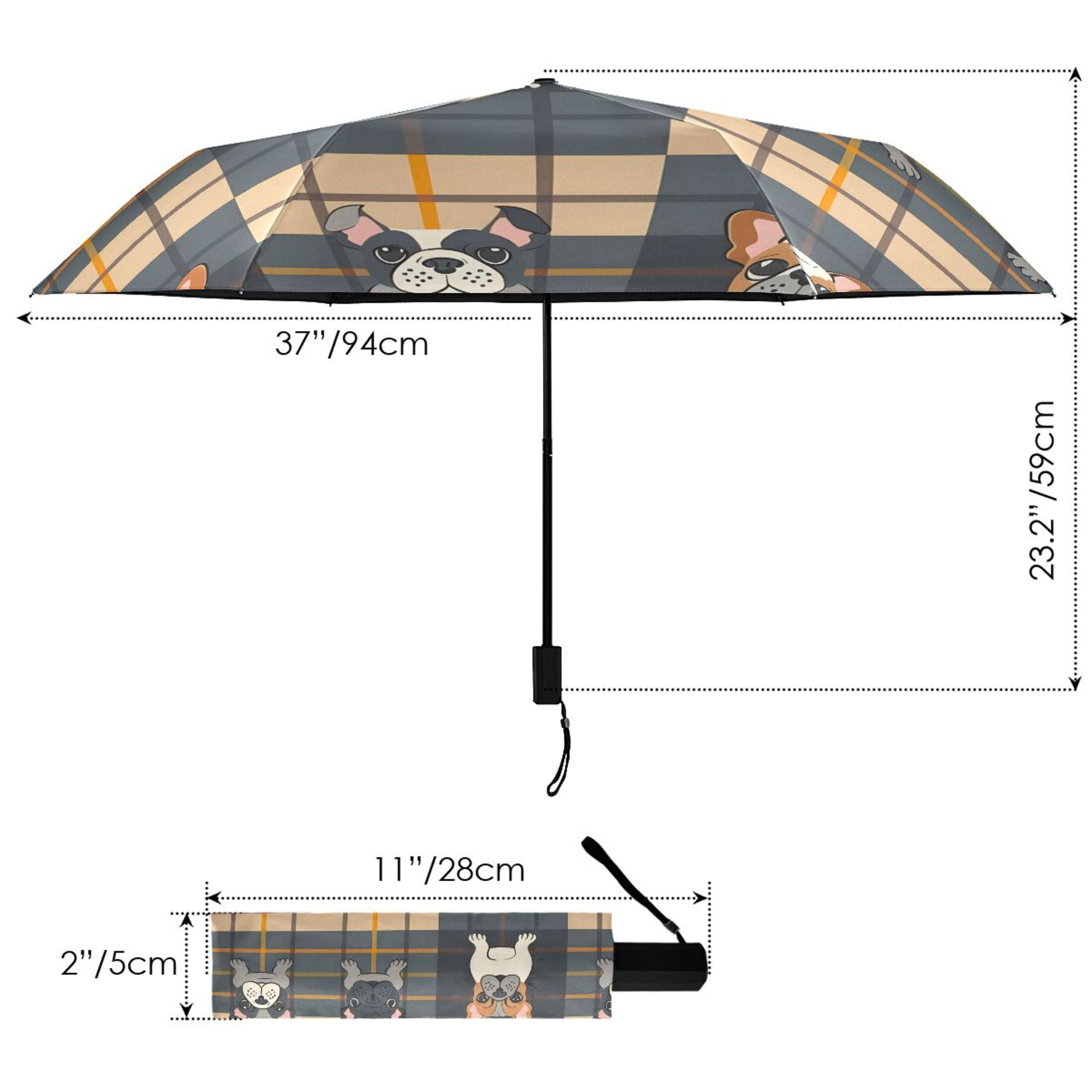 Adorable Bulldog Compact Sun Umbrella Windproof Travel Umbrellas for Rain Strong Portable UV Protection