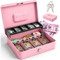thumbnail image 1 of Caja para Dinero de Seguridad con Llaves y Cerradura de Seguridad, Caja Fuerte para Almacenamiento, Amplios Compartimientos con 4 Charolas para Billetes y 5 Depósitos para Monedas (Rosa),Rosa, 1 of 7
