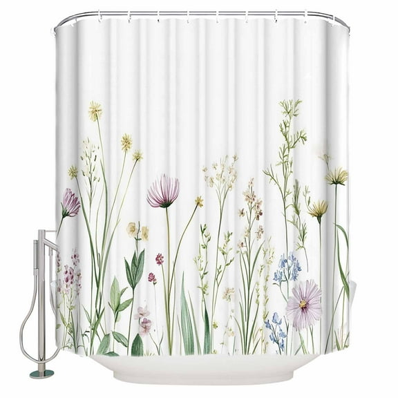 Small Stall Shower Curtain 36x72 Inch Narrow Half Size Green Botanical Floral Bath Curtains Bathroom Decor Spring Summer Rustic Waterproof Fabric Shower Curtain Set with Hooks 36 Inch