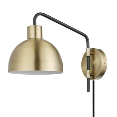 Globe Electric Dimitri 1-Light Antique Brass Plug-In or Hardwire Wall Sconce with In-Line On/Off Switch  51719