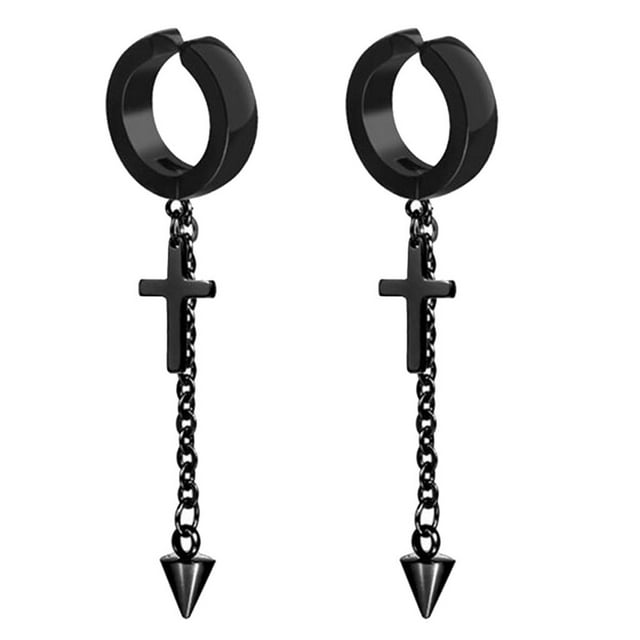 Pendientes largos cruzados Salvador de acero de titanio negro 2.52 pulgadas