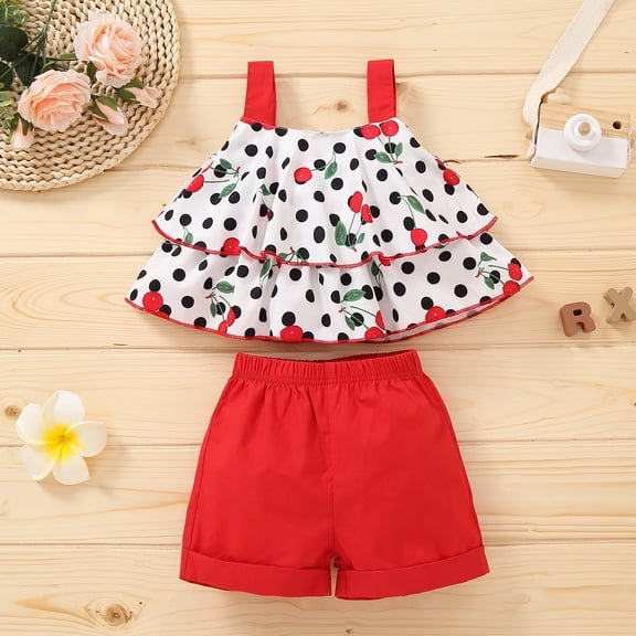 Vedolay Girls Shorts 2 Piece Outfits Cotton Tie Dye Crop Top & Shorts Clothes Set Outfit for Big Girls,Red 6-12 Months