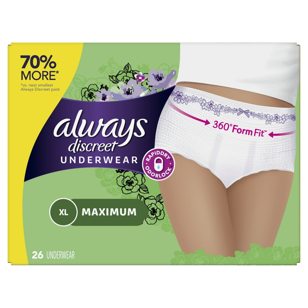 Always Discreet Incontinence Underwear, Max Protection, XL, 26 Ct