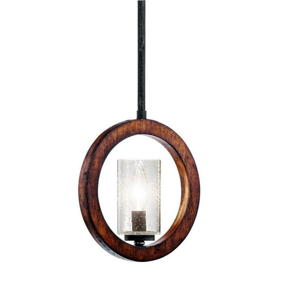 1 Light Farmhouse Faux Wood Mini Pendant Light Fixture with Clear Seeded Glass-Auburn Stained Finish Bailey Street Home 147-Bel-1044881