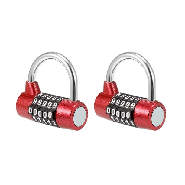 Candado de Combinación de 5 Dígitos, Candado Reiniciable de 2-1/2-pulgadas para Puerta Casillero Rojo 2Pcs