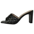 thumbnail image 2 of Soda Shoes Women Block High Heel Sandals Diamond Quilted Stud Gem Jewel Square Toe Slip On JELLO-S Black 6, 2 of 3