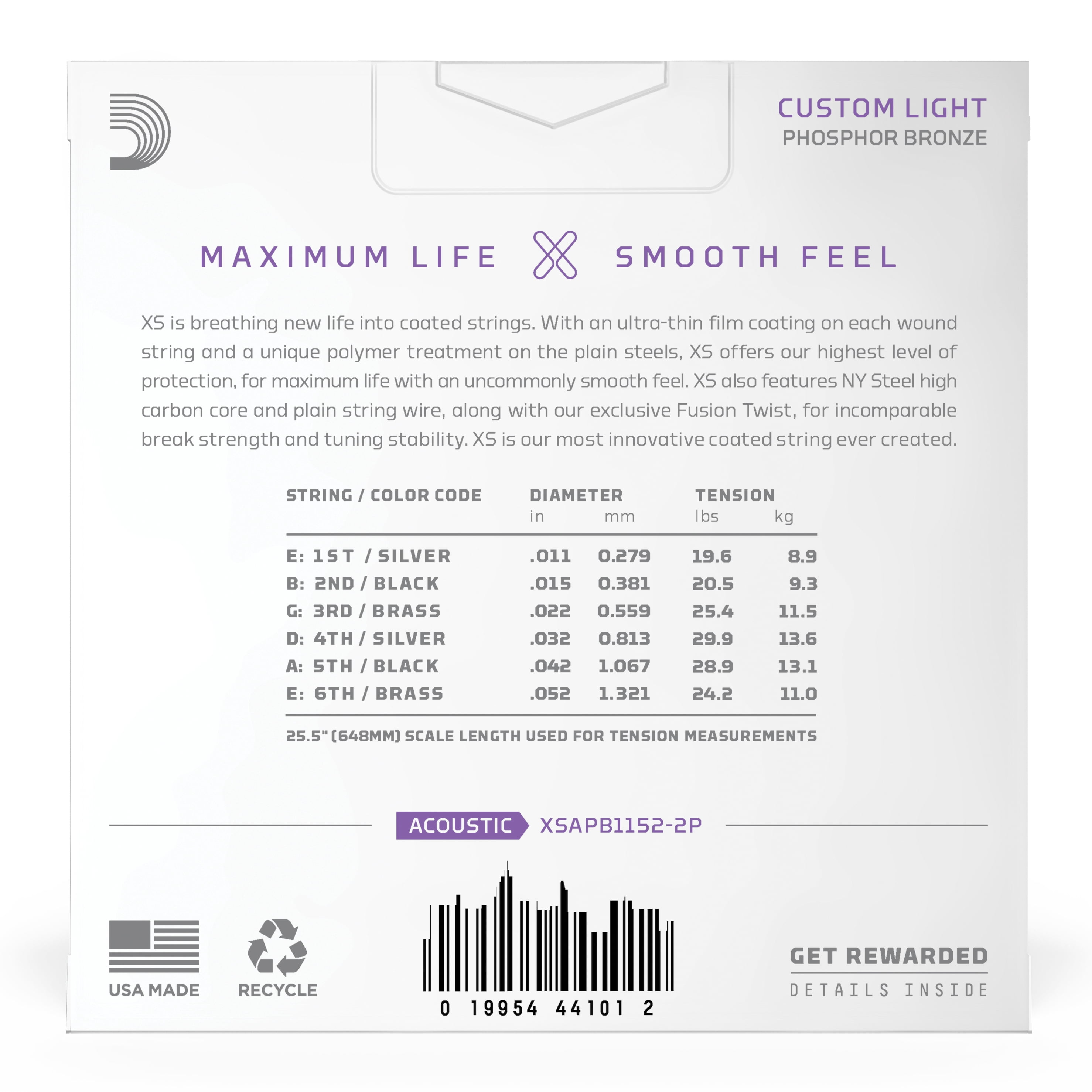 D'Addario 11-52 Custom Light Coated Acoustic Guitar Strings 2-Pack