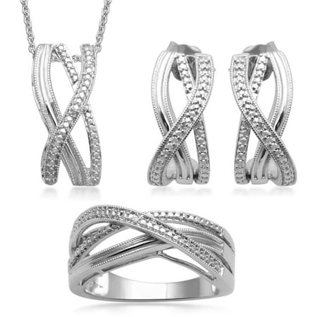 Diamond Accent 3-Piece Silver Plated Brass Boxed Jewelry Set