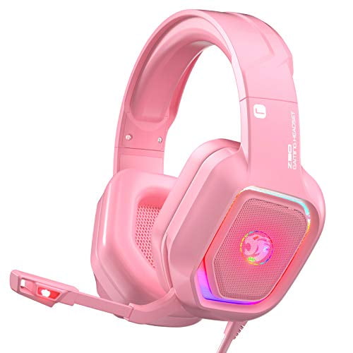 ZIUMIER Z30 Pink Gaming Headset for PS4, PS5, Xbox One, PC, Wired Over
