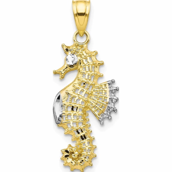 10K Yellow With Rhodium Seahorse Charm (25 X 11) Made In United States 10c1020