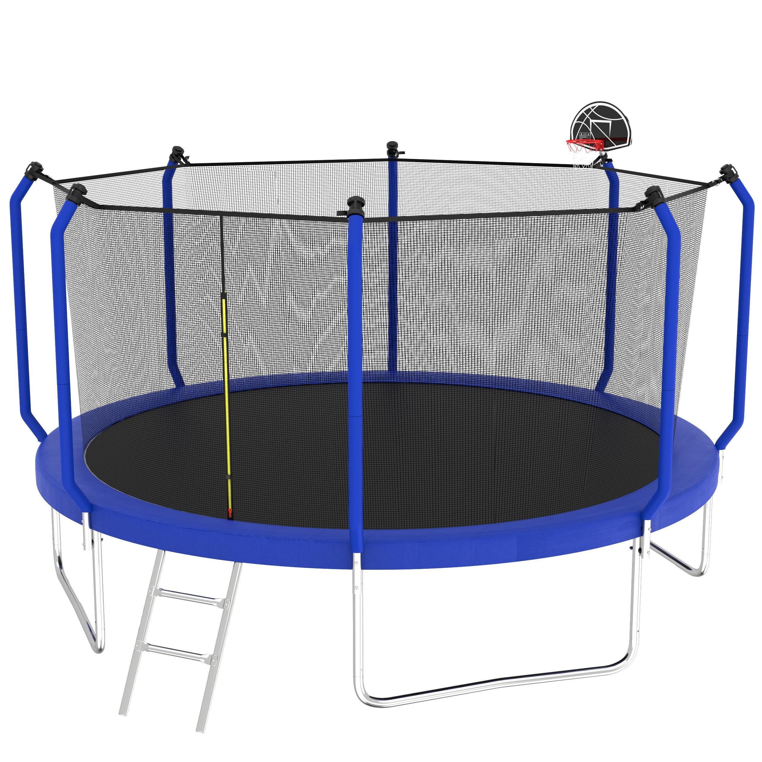 14FT Kids Trampoline, Max Weight 1320 LBS Outdoor Trampoline for 4-6 Kids, Large Round Trampoline with Enclosure and Hoop