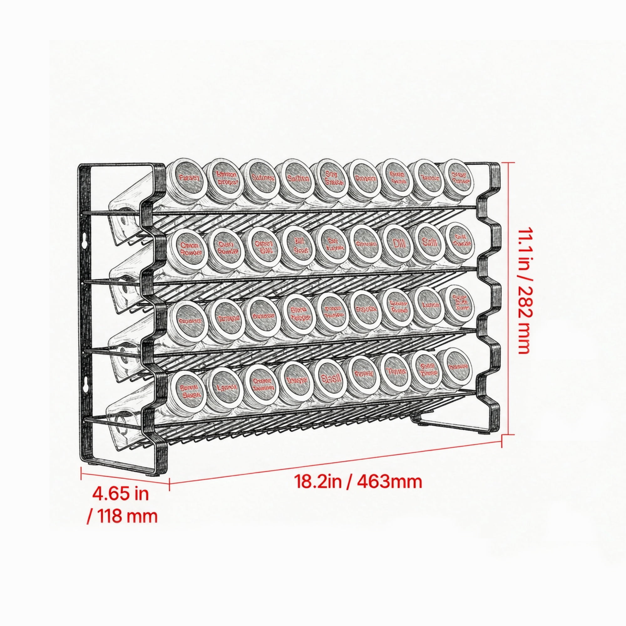 Spice Rack Organizer for Cabinet (18x11"), Seasoning Organizer Set with 36 Jars, Labels & Funnel