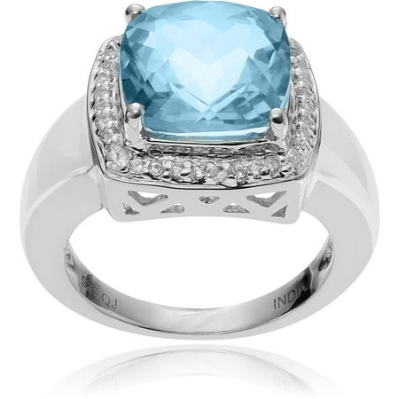 Brinley Co. Women's White and Blue Topaz Rhodium-Plated Sterling Silver Fashion Ring