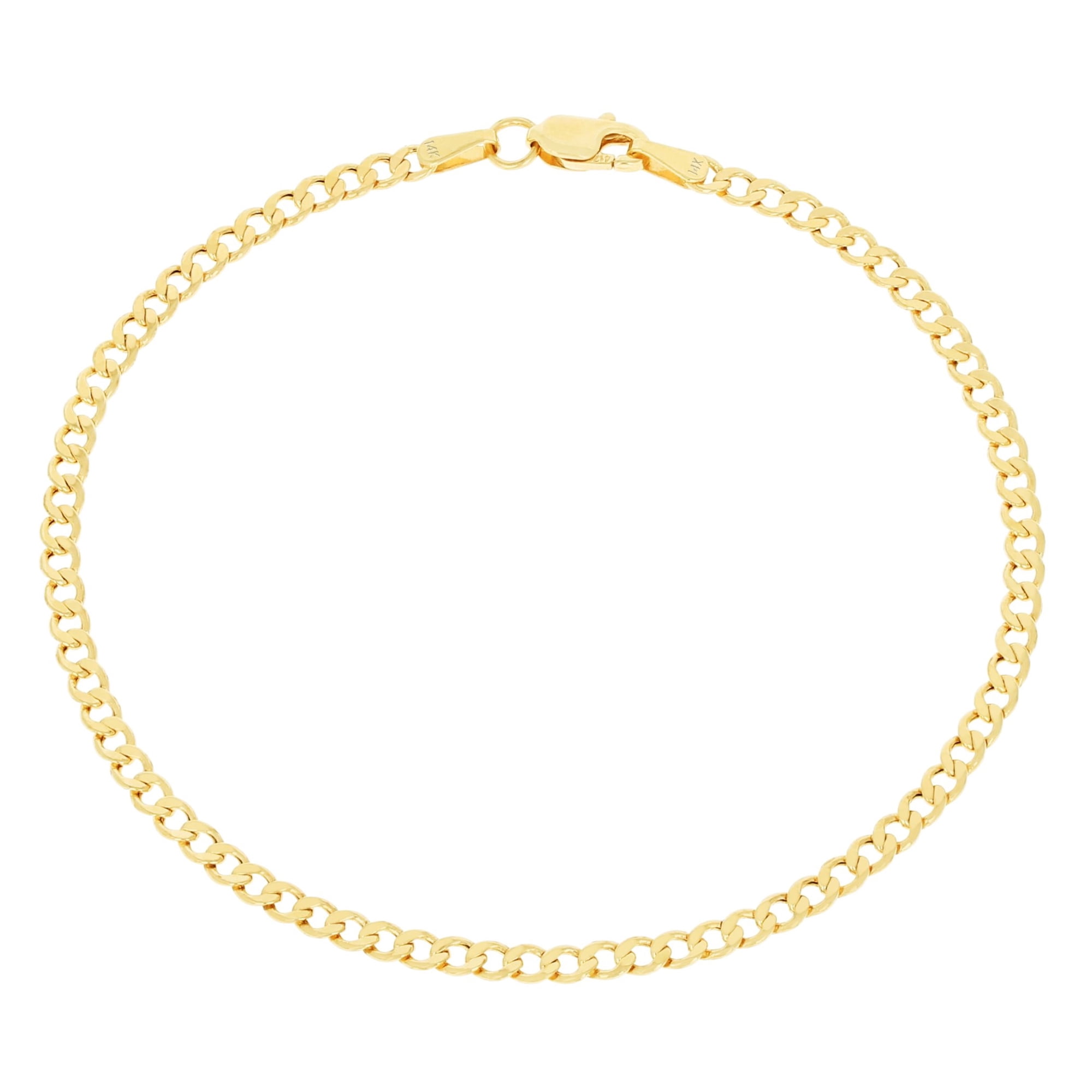Nuragold 14k Real Yellow Gold Cuban Curb Link 2.5mm Chain Bracelet or Anklet (7"-9") Italian Jewelry for Men & Women