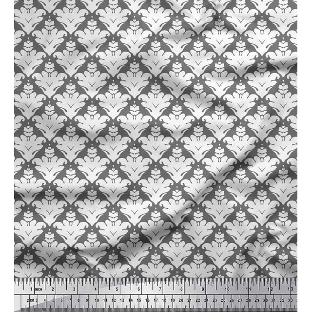 Soimoi Tissu Popeline Coton Gris Imprimé Damas Filigrane Orné au Mètre 42 Pouces de Large
