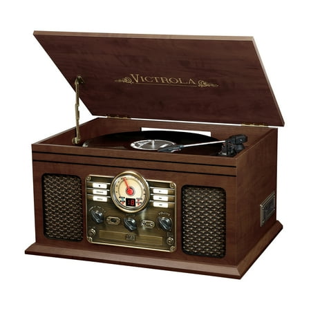 - Victrola 6-in-1 Nostalgic Bluetooth Record Player with 3-speed Turntable with CD and Cassette - Espresso