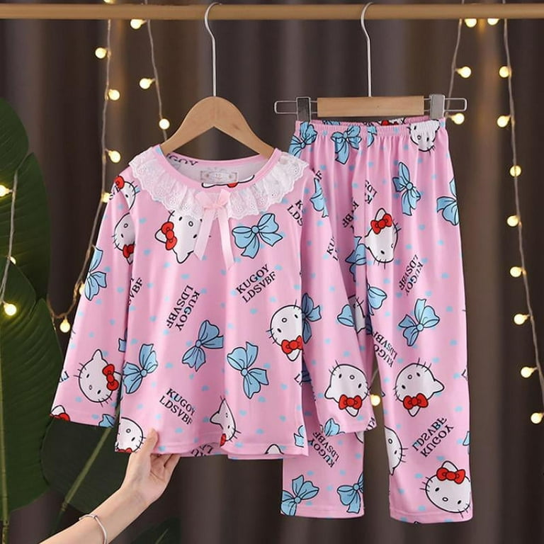 Sanrio Y2K Kuromi Long Sleeve Pajama Set Hello Kitty Melody Cinnamoroll  Cartoon Casual Homewear Cute Nightwear Anime Girl Gift