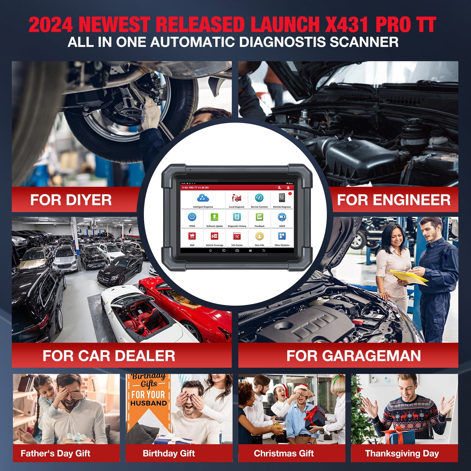 LAUNCH X431 PRO TT 2024  Bidirectional Car Scan Tool with New DBSCar VII Connector, Full System Diagnostic Scanner, CANFD DoIP, 38+ Reset, FCA AutoAuth,VAG Guide