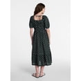 thumbnail image 3 of Time and Tru Women's Puff Sleeve Square Neck Midi Dress, Sizes XS-XXXL, 3 of 5