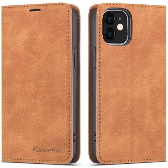 Premium PU Leather Flip Folio Case for iPhone 12 Pro Max 6.7 inch 2020, Protective Case with Kickstand Card Slot Holder Hidden Magnetic Closure Shockproof Wallet Cover - Brown